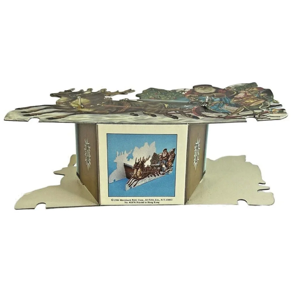 1986 Merrimack Die Cut Santa In Sleigh 3D Victorian Style Christmas Ornament Box
